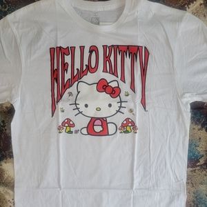 UNISEX Hello Kitty By Sanrio White Graphic Tee Shirt With Mushrooms And Bees NWT